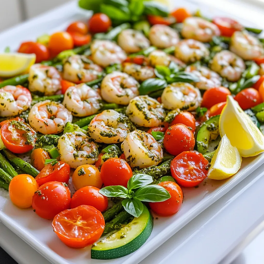 Blitzschnelle Sheet-Pan Pesto Garnelen und Gemüse
