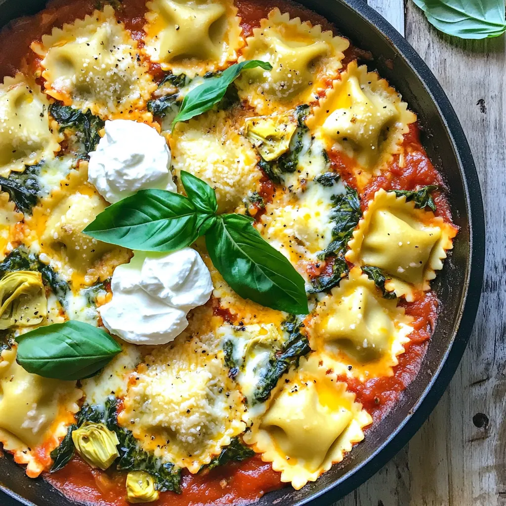 One-Pan Creamy Spinach Artichoke Ravioli Bake Genuss