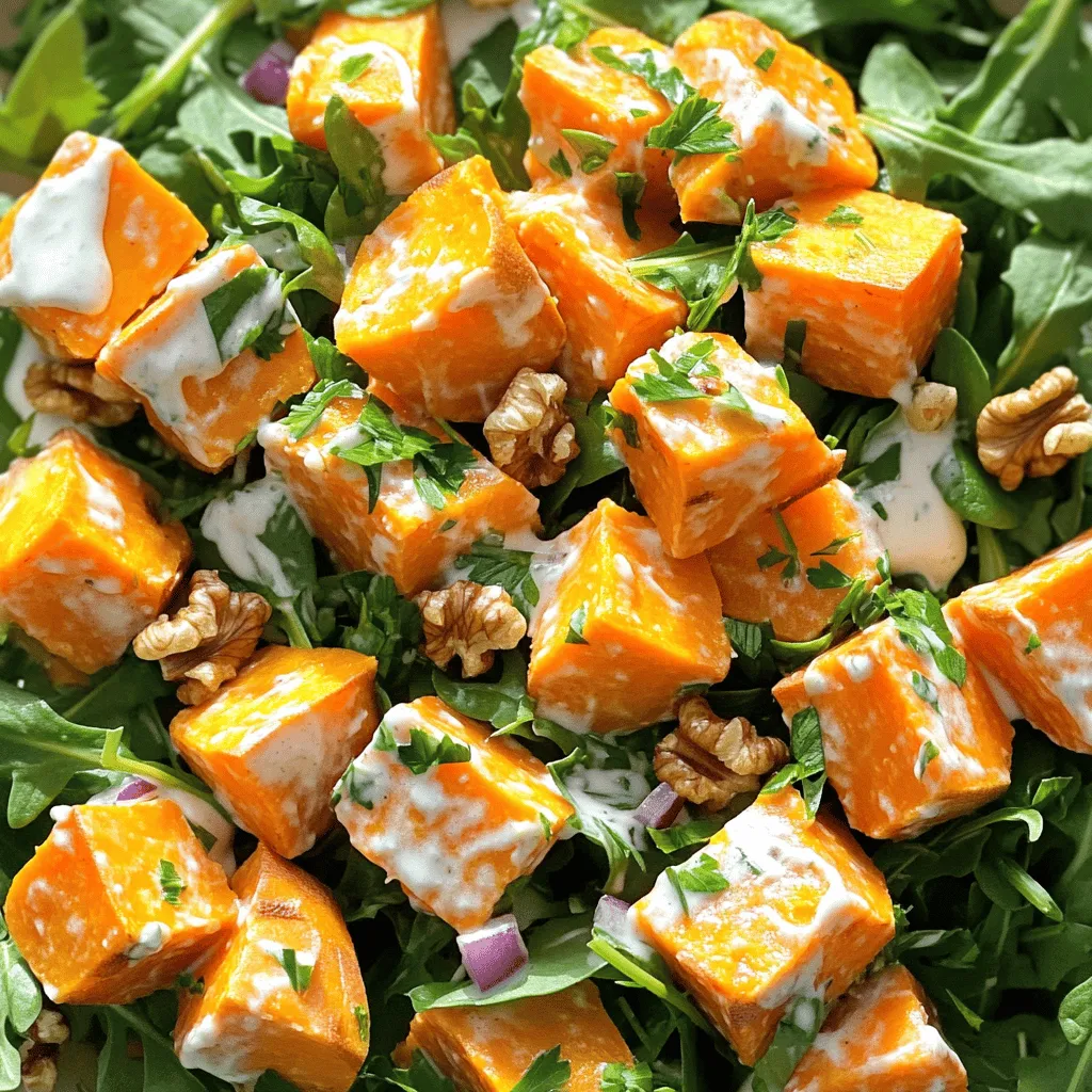 Um cremigen Süßkartoffelsalat zu machen, brauchst du frische Zutaten. Folgende Zutaten werden benötigt: