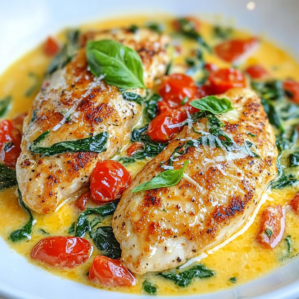 Creamy Tomato Spinach Chicken Schnelles Abendessen