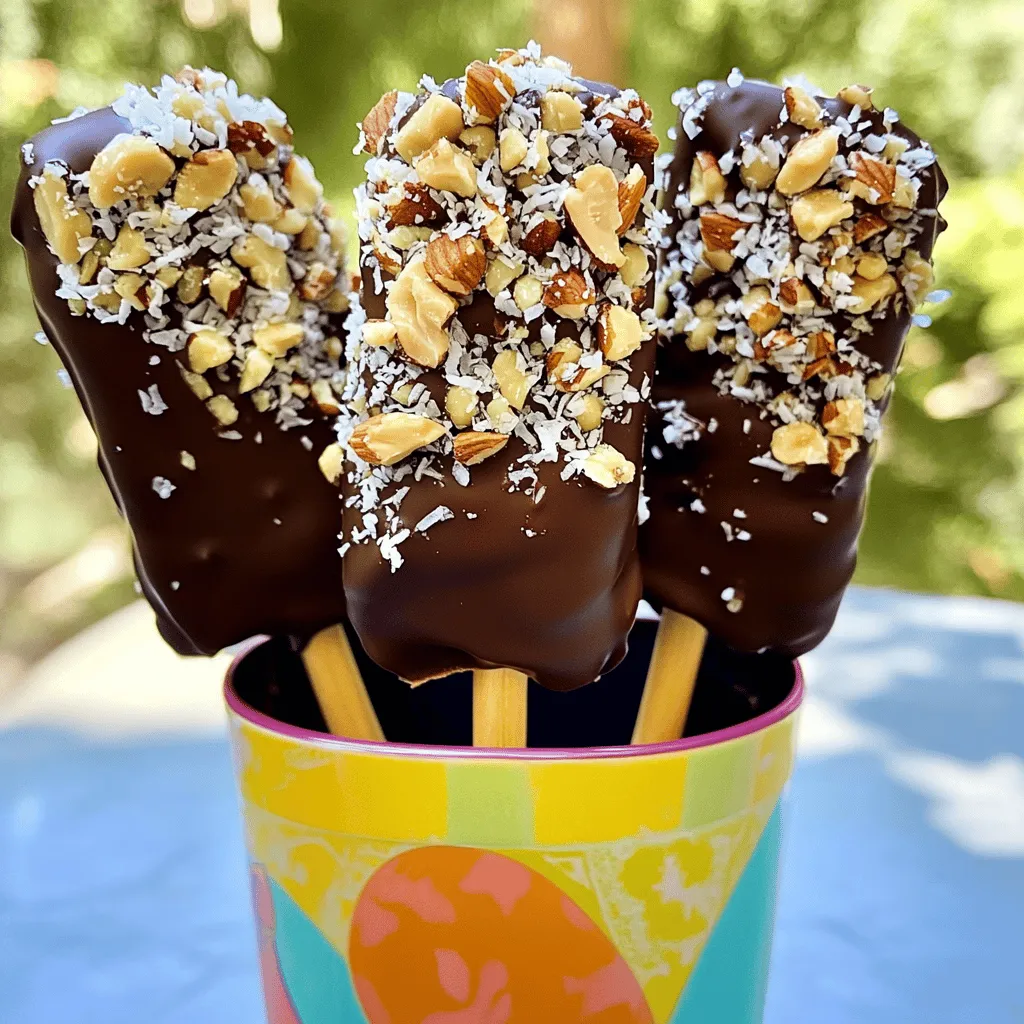 Schokoladenüberzogene Bananen-Pops leckere Nascherei