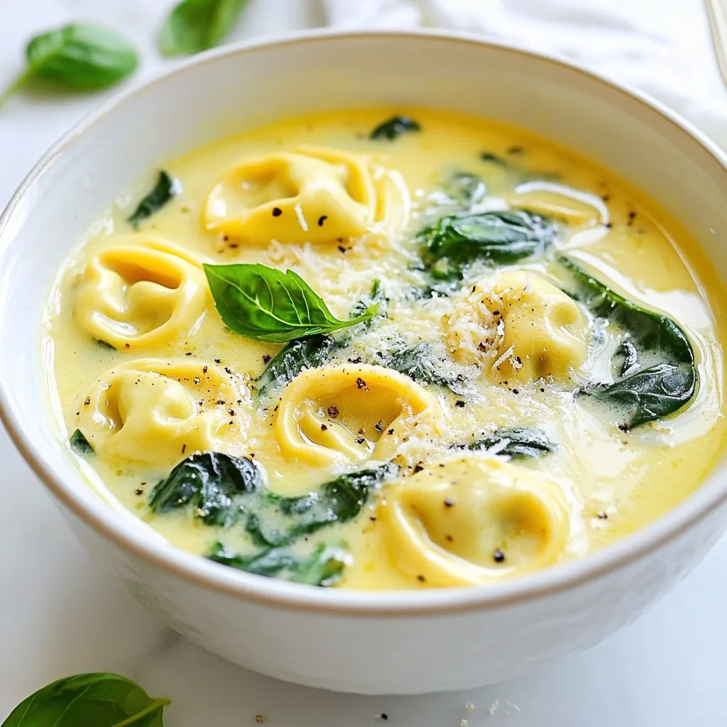 Cremige Tortellini Spinat Suppe herzhaft und einfach