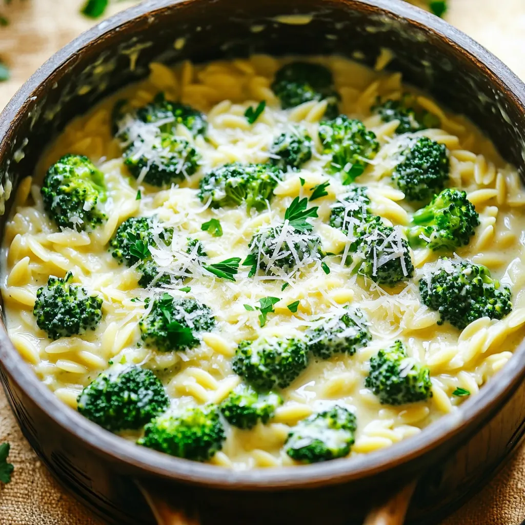 One-Pot Creamy Broccoli Alfredo Orzo Einfach und Schnell