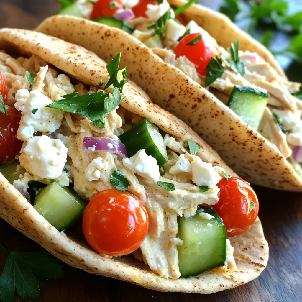 Langsame Küchen cremige griechische Hähnchen Pitas