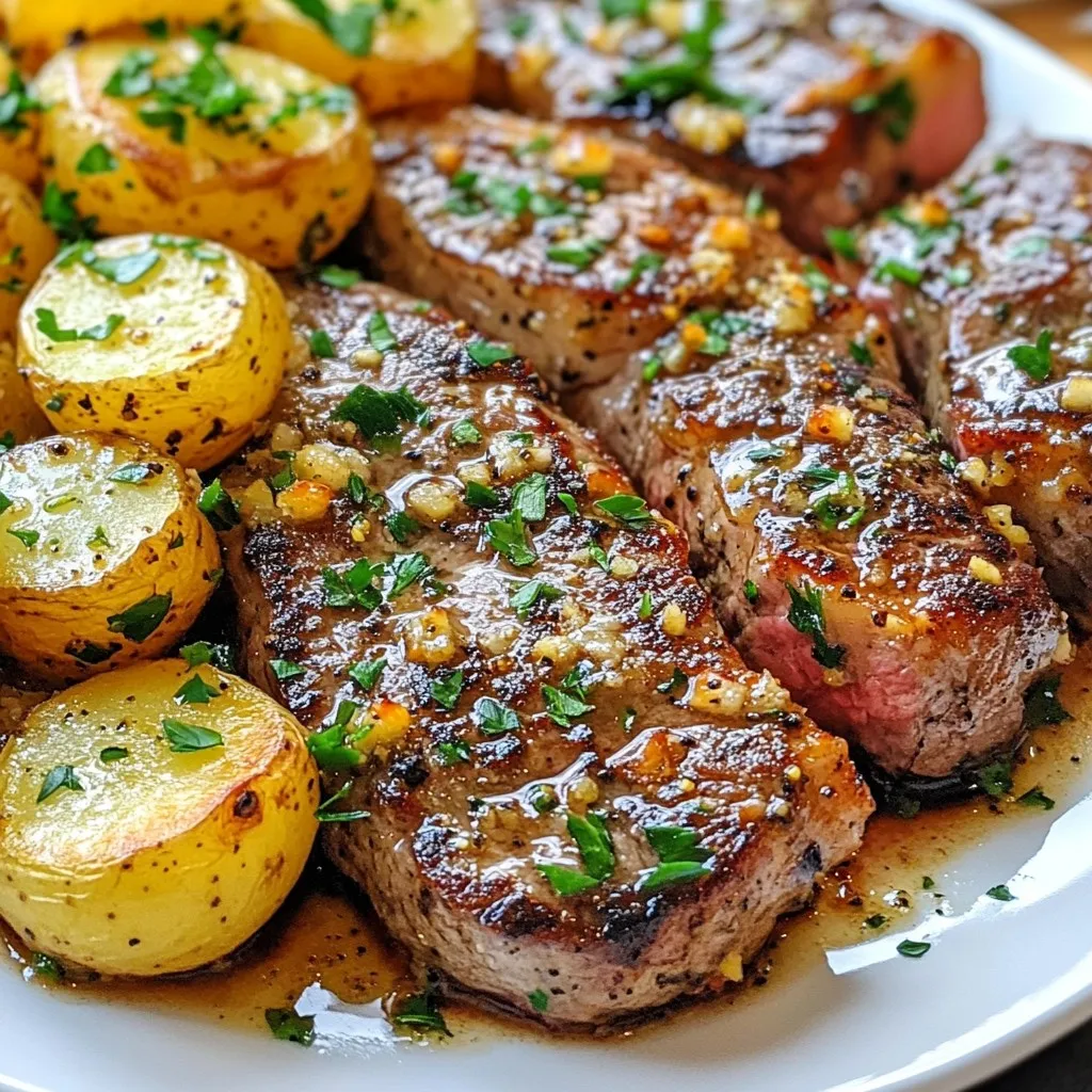 Knoblauchbutter Steak &#038; Kartoffeln Pfanne Leckere Speise