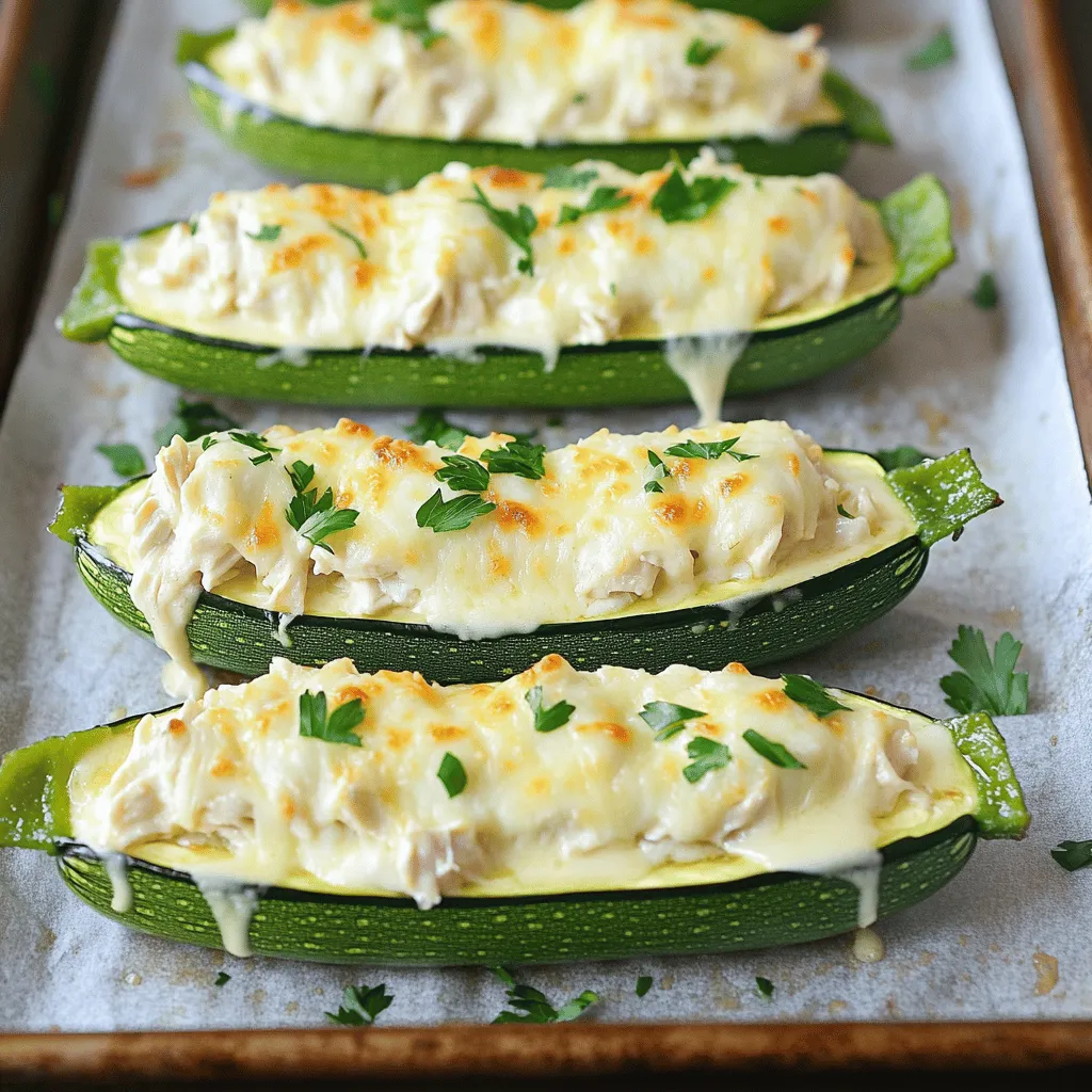 Chicken Alfredo Zucchini Boats Einfache und Leckereien