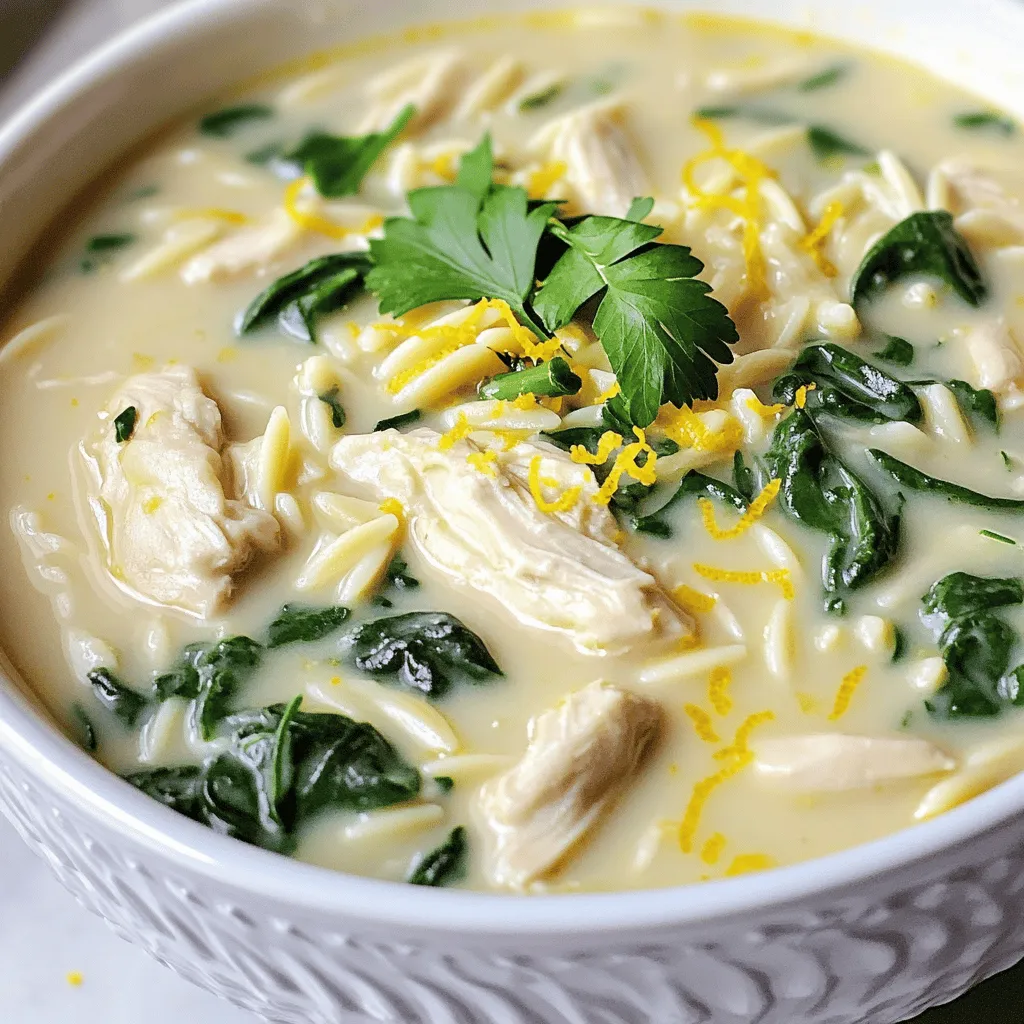 Cremige Zitronen-Hühnchen-Orzo-Suppe köstlicher Genuss