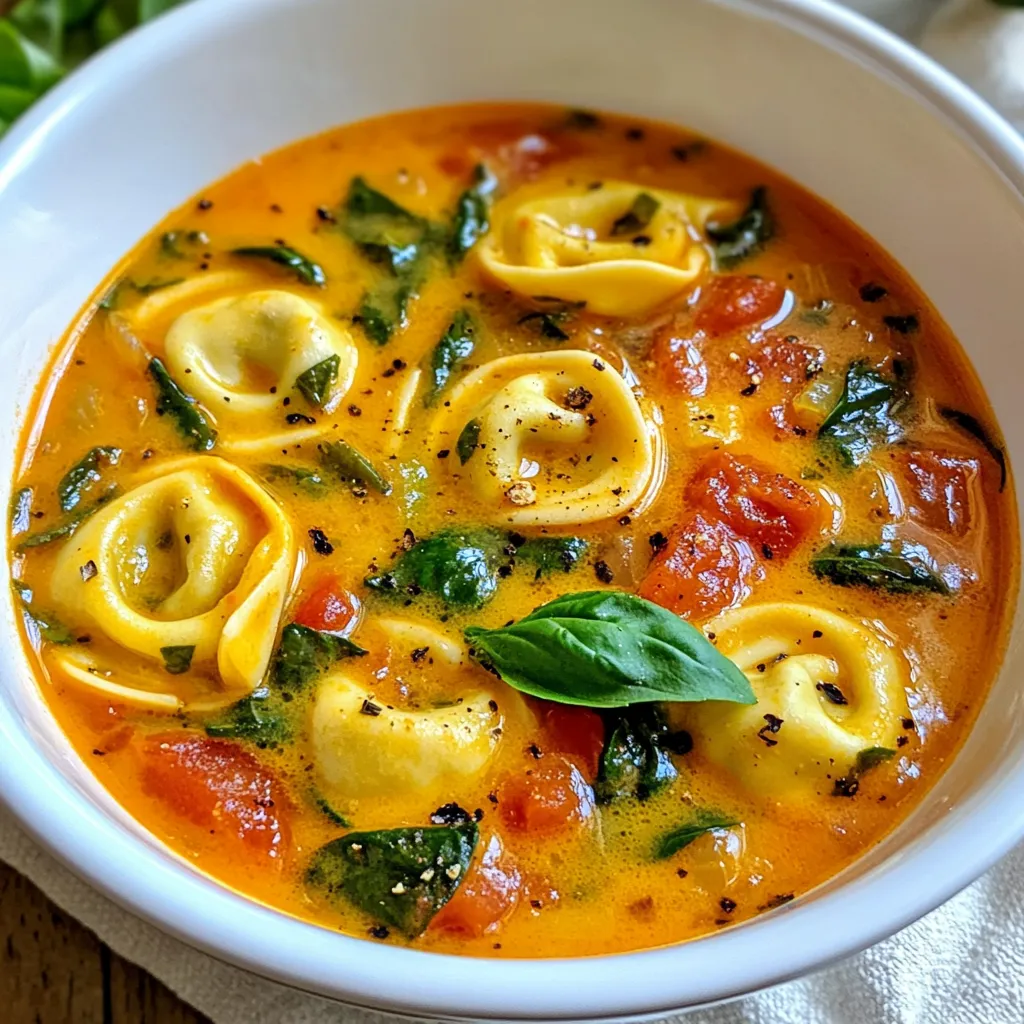 Cremige Tomaten-Basilikum-Tortellini-Suppe genießen