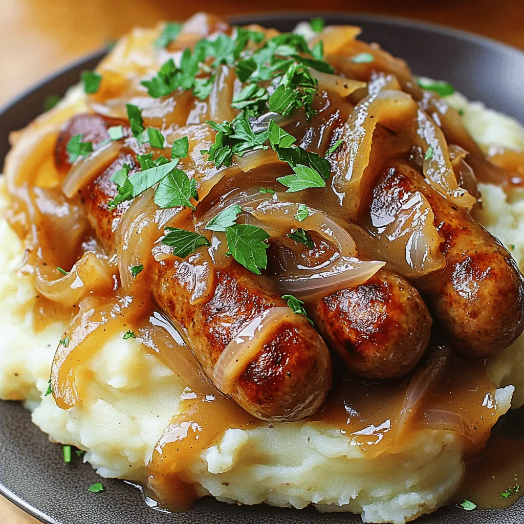 Bangers and Mash ist ein klassisches Gericht. Die Hauptbestandteile sind Würste und Kartoffelbrei.