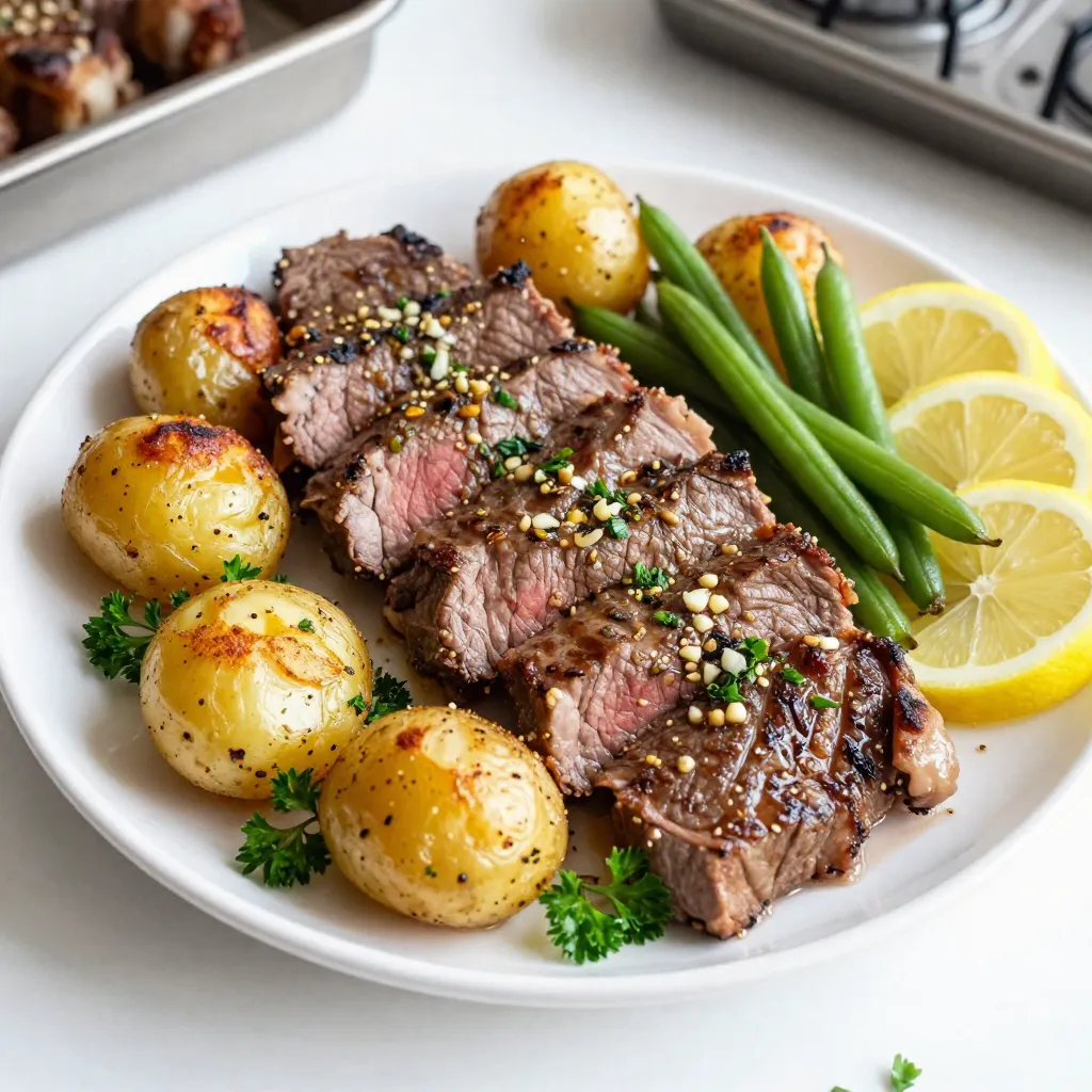 Knoblauchkräuter Steak Blechgericht Einfach und Lecker