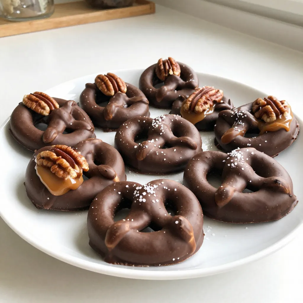 Schokoladenbedeckte Brezel-Turtels Einfache Leckerei