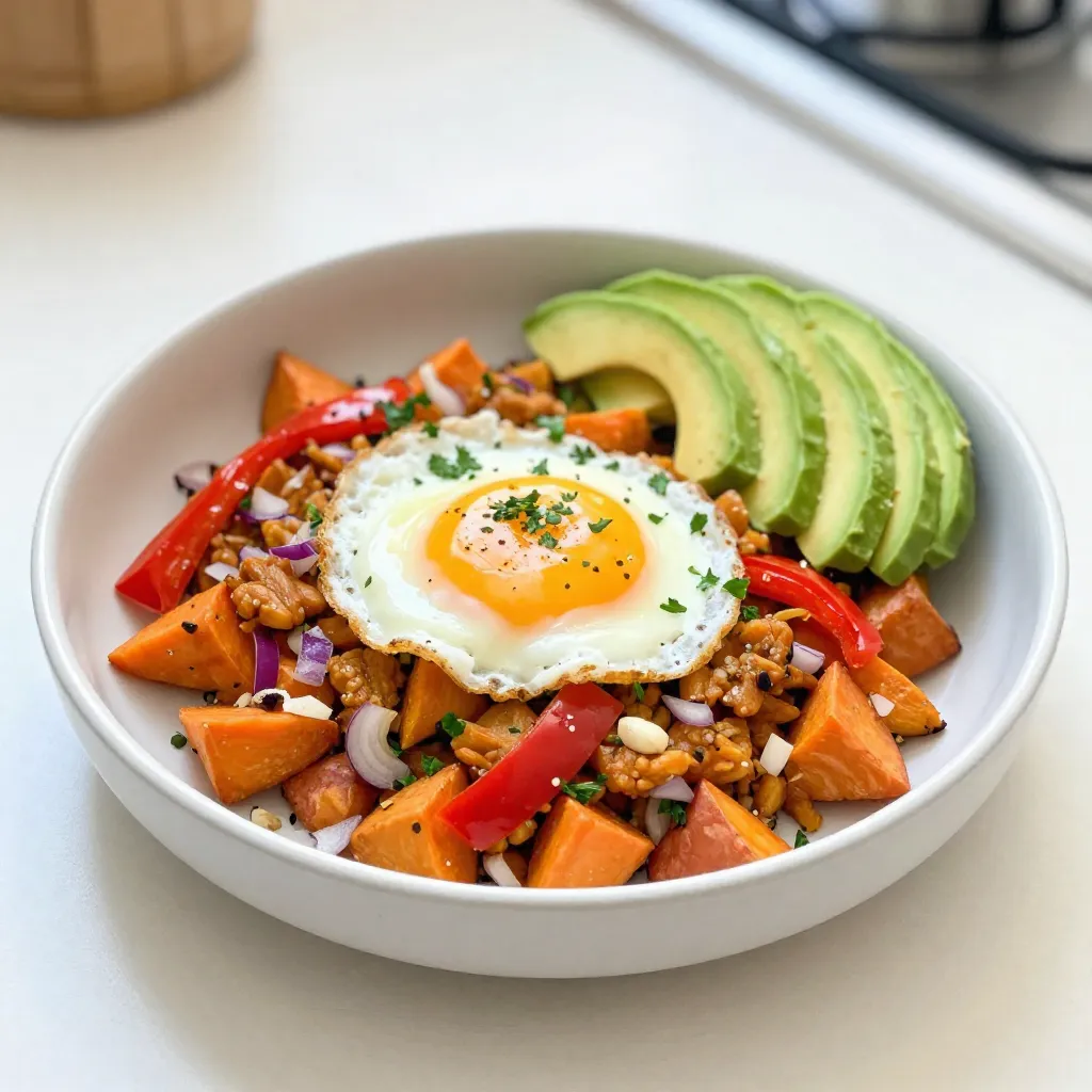 Süßkartoffel Frühstücks-Hash Schnelles und nahrhaftes Gericht