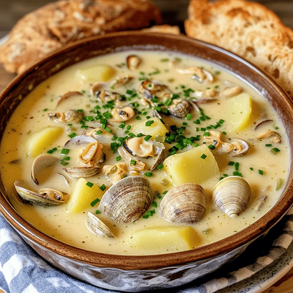 Für eine köstliche New England Clam Chowder sind die Hauptzutaten wichtig. Ich benutze oft frische Venusmuscheln. Wenn frische Muscheln nicht verfügbar sind, sind Dosenmuscheln eine gute Wahl.