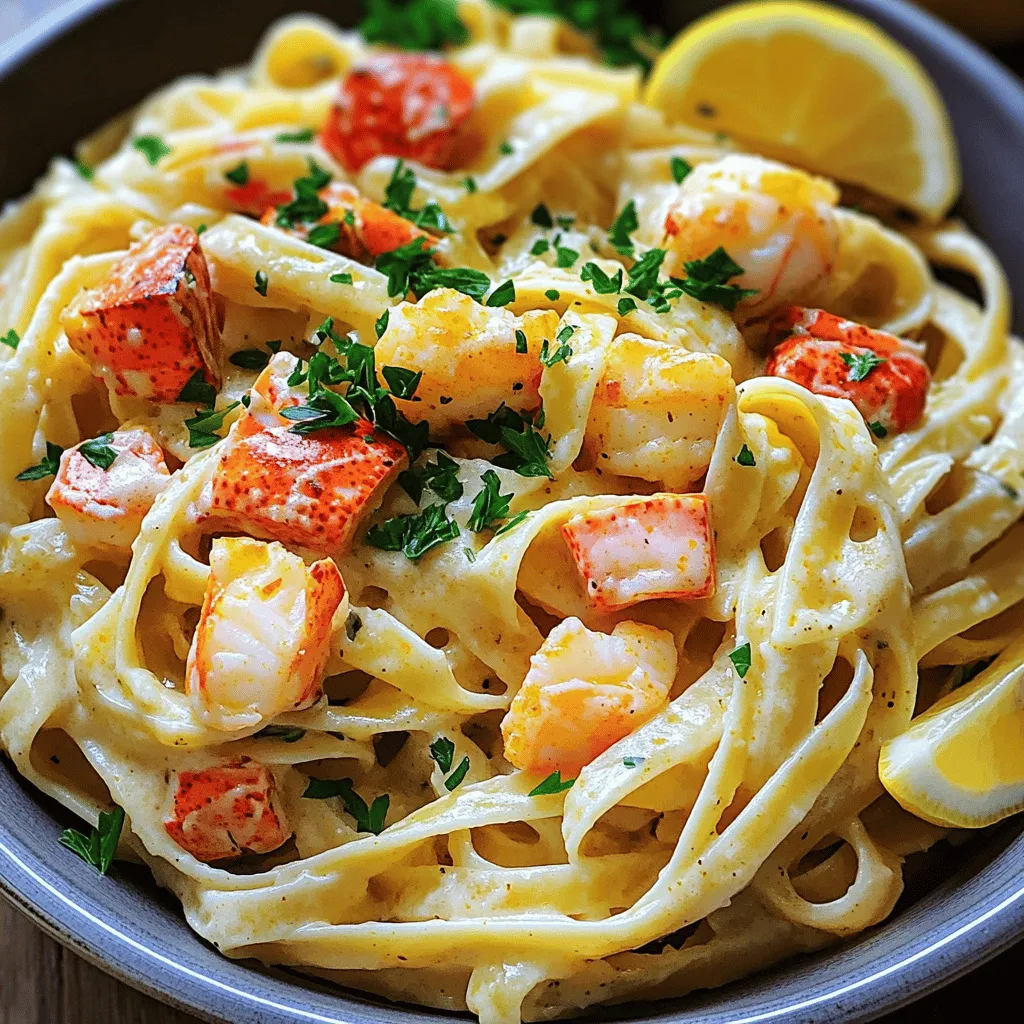 Um das Cajun Lobster, Crab, und Salmon Alfredo Rezept zu machen, benötigst du frische Zutaten. Du brauchst 200g Fettuccine, 150g Hummerfleisch, 150g Krabbenfleisch und 150g Lachsfilet. Vergiss nicht, 3 Esslöffel Olivenöl und 2 Knoblauchzehen. Cajun-Gewürz gibt dem Gericht seinen besonderen Flair. Außerdem benötigst du 200ml Sahne und 50g Parmesan. Ein wenig Salz und Pfeffer runden den Geschmack ab. Garniere das Gericht mit frischer Petersilie und serviere es mit Zitronenschnitzen.
