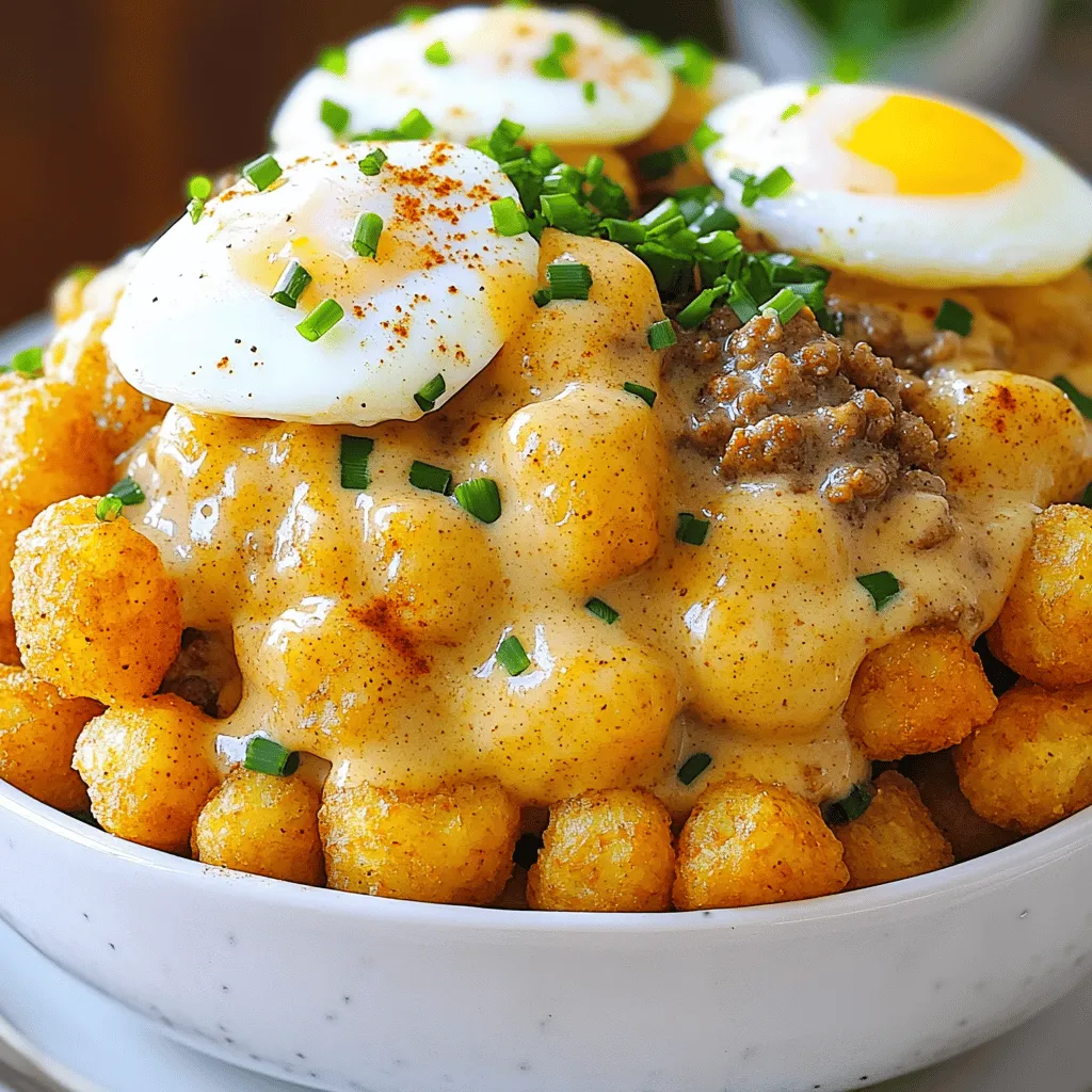 - 500 g gefrorene Tater Tots - 250 g Frühstückswurst - 2 Esslöffel Butter - 2 Esslöffel Allzweckmehl