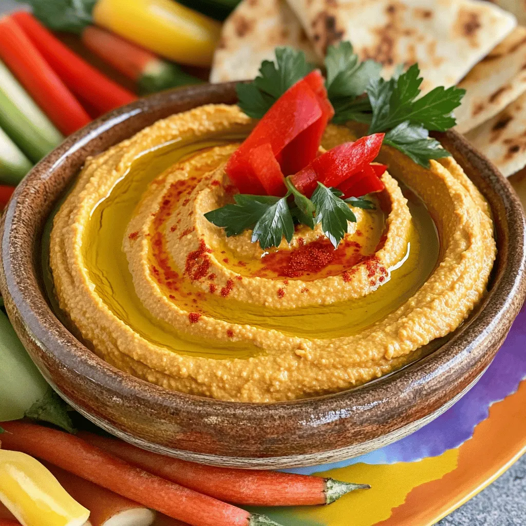 Vegan Roasted Red Pepper Hummus Cremig und Gesund