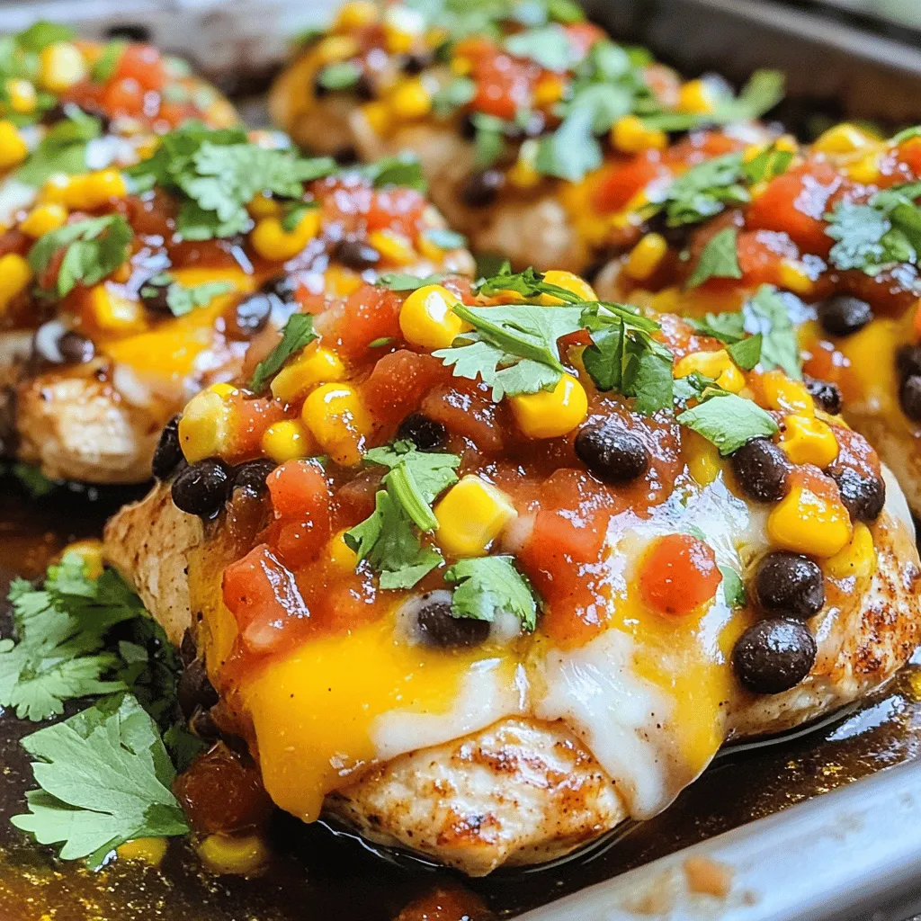 - 4 Hühnerbrustfilets - 1 Tasse schwarze Bohnen, abgetropft und abgespült - 1 Tasse Maiskörner (frisch oder gefroren) - 1 rote Paprika, gewürfelt - 1 gelbe Paprika, gewürfelt - 1 kleine rote Zwiebel, fein gehackt