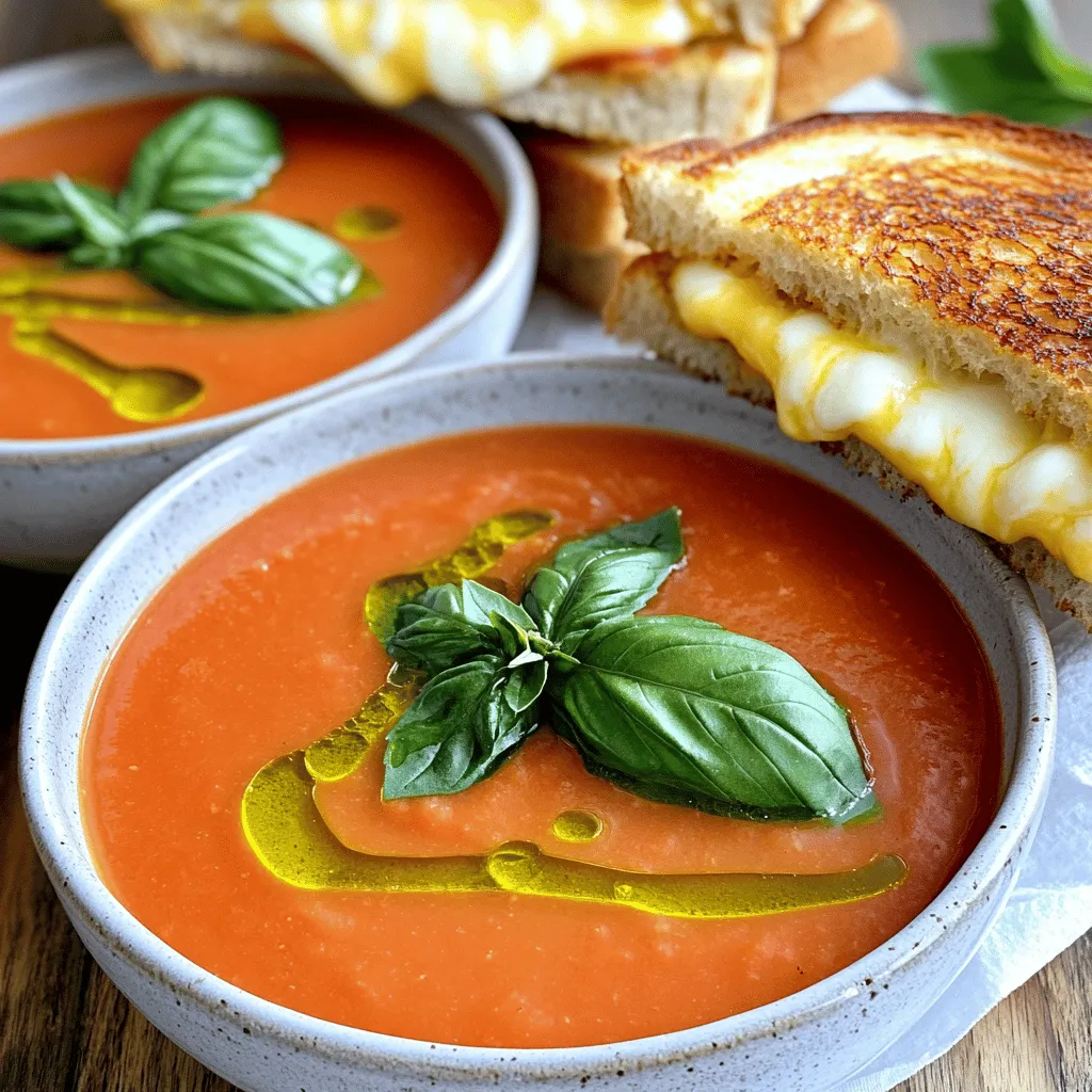 Cremige Tomaten-Basilikum-Suppe mit gegrilltem Käse