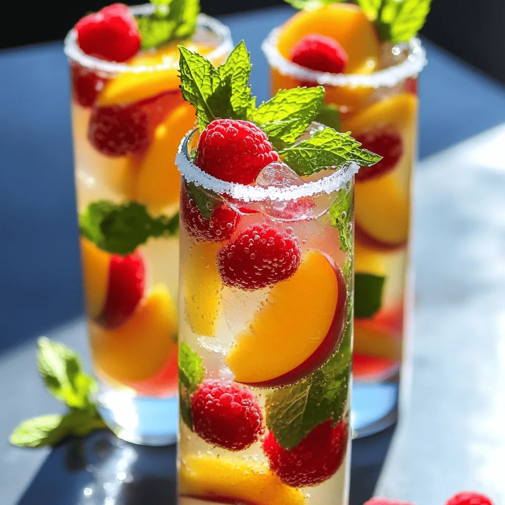 Um eine erfrischende Himbeer-Pfirsich-Limonade zu machen, brauchst du: - 1 Tasse frische Himbeeren - 1 reifer Pfirsich, entkernt und in Scheiben geschnitten - 1 Tasse frisch gepresster Zitronensaft (ca. 4-6 Zitronen) - 1 Tasse Zucker (nach Geschmack anpassen) - 4 Tassen kaltes Wasser - Eiswürfel - Frische Minzblätter zur Dekoration (optional) Diese Zutaten geben deiner Limonade eine fruchtige und spritzige Note. Frische Himbeeren und reife Pfirsiche sind wichtig. Sie sorgen für den besten Geschmack. Frisch gepresster Zitronensaft bringt die nötige Säure und Frische. Du kannst den Zucker nach deinem Geschmack anpassen. Wenn du eine gesündere Limonade möchtest, probiere diese Optionen: - Ersetze Zucker durch Honig oder Agavendicksaft. - Verwende kohlensäurehaltiges Wasser statt stillem Wasser. - Füge ein wenig Ingwer hinzu für einen scharfen Kick. - Nutze Stevia als kalorienfreien Süßstoff. Diese Alternativen machen die Limonade trotzdem lecker. Du kannst die Süße und den Geschmack ganz nach deinem Wunsch anpassen. Für die Zubereitung der Himbeer-Pfirsich-Limonade benötigst du: - Einen Mixer - Ein feines Sieb oder ein Küchentuch - Eine große Karaffe oder Schüssel - Einen Löffel zum Rühren - Gläser für das Servieren Diese Werkzeuge helfen dir, die Limonade schnell und einfach zuzubereiten. Achte darauf, alles bereit zu haben, bevor du anfängst. So läuft der Prozess glatt und du kannst die Limonade sofort genießen.Um die beste Himbeer-Pfirsich-Limonade zu machen, starten wir mit den Früchten. Nehmen Sie eine Tasse frische Himbeeren und einen reifen Pfirsich. Schneiden Sie den Pfirsich in Scheiben und entfernen Sie den Kern. Frische Früchte geben der Limonade ihren vollen Geschmack. Achten Sie darauf, die Himbeeren gut zu waschen. Sie können auch gefrorene Himbeeren verwenden, wenn Sie keine frischen finden. Jetzt geht es ans Pürieren! Geben Sie die Himbeeren und die Pfirsichscheiben in einen Mixer. Fügen Sie die Hälfte des frisch gepressten Zitronensafts hinzu. Mixen Sie alles, bis die Mischung ganz glatt ist. Dann nehmen Sie ein feines Sieb und seihen die Mischung in eine große Karaffe. Drücken Sie mit einem Löffel, um die Flüssigkeit herauszuholen. Die festen Reste können Sie einfach wegwerfen. Jetzt wird es spannend! Fügen Sie den restlichen Zitronensaft und eine Tasse Zucker zur Karaffe hinzu. Rühren Sie kräftig, bis der Zucker sich ganz aufgelöst hat. Gießen Sie vier Tassen kaltes Wasser in die Karaffe und mischen Sie alles gut. Probieren Sie die Limonade und passen Sie die Süße nach Ihrem Geschmack an. Servieren Sie die Limonade über Eiswürfeln in hohen Gläsern. Garnieren Sie mit frischen Minzblättern und ein paar ganzen Himbeeren. Für eine besondere Note können Sie den Rand des Glases in Zucker dippen. Entdecken Sie das volle Rezept, um alle Schritte zu sehen. Um die perfekte Süße für die Himbeer-Pfirsich-Limonade zu finden, probiere ich immer zuerst die Mischung. Beginne mit einer Tasse Zucker. Rühre ihn gut ein, bis er sich auflöst. Schmecke dann die Limonade. Wenn sie zu sauer ist, füge mehr Zucker hinzu. Achte darauf, dass du in kleinen Schritten vorgehst. So vermeidest du, dass die Limonade zu süß wird. Wenn du die Limonade nicht sofort servierst, lagere sie im Kühlschrank. Verwende dazu eine gut verschlossene Karaffe. So bleibt die Limonade frisch und kühl. Nach ein bis zwei Tagen kann die Limonade an Geschmack verlieren. Ich empfehle dir, sie innerhalb von 24 Stunden zu trinken. Wenn du sie länger aufbewahren möchtest, kannst du sie auch einfrieren. Gieße die Limonade in Eiswürfelformen. So hast du immer einen erfrischenden Drink bereit. Die Präsentation macht viel aus. Ich liebe es, frische Minzblätter hinzuzufügen. Sie geben der Limonade ein schönes Aussehen und einen tollen Duft. Du kannst auch ganze Himbeeren in die Gläser geben. Eine Scheibe Pfirsich am Rand sieht ebenfalls sehr ansprechend aus. Für einen besonderen Effekt tauche den Rand deines Glases in Zucker. Das sorgt für einen süßen ersten Eindruck. Für mehr Farbe kannst du auch essbare Blüten verwenden. {{image_4}} Du kannst die Himbeer-Pfirsich-Limonade leicht anpassen. Füge zum Beispiel Erdbeeren oder Melone hinzu. Dies gibt der Limonade einen neuen Geschmack. Auch ein Spritzer Limette macht die Mischung lebendiger. Probier verschiedene Kombinationen aus, um deinen Favoriten zu finden. Für einen alkoholfreien Cocktail kannst du die Limonade mit Sprudelwasser mischen. Das gibt einen spritzigen Effekt. Du kannst auch frische Kräuter wie Basilikum oder Rosmarin verwenden. Diese Kräuter bringen einen interessanten Geschmack. Serviere die Mischung in einem schönen Glas mit Eis. Wenn du weniger süß magst, reduziere den Zucker. Du kannst auch Honig oder Agavendicksaft verwenden. Diese Alternativen geben der Limonade eine andere Note. Für eine schärfere Variante füge eine Prise Ingwer hinzu. Jeder kann so seine eigene perfekte Mischung finden. Probiere die verschiedenen Optionen aus, um deine eigene Limonade zu kreieren. Um die Himbeer-Pfirsich-Limonade frisch zu halten, stelle sie in eine saubere Karaffe. Decke die Karaffe gut ab. Ein luftdichter Deckel hilft, den Geschmack zu bewahren. Stelle sie in den Kühlschrank. So bleibt die Limonade kühl und erfrischend. Die Limonade bleibt im Kühlschrank für etwa 3 bis 5 Tage frisch. Nach dieser Zeit kann der Geschmack nachlassen. Achte darauf, die Limonade vor dem Servieren zu probieren. Wenn sie nicht mehr frisch schmeckt, ist es besser, sie wegzuwerfen. Du kannst die Himbeer-Pfirsich-Limonade auch einfrieren. Fülle die Limonade in Eiswürfelformen oder gefriergeeignete Behälter. So hast du immer einen kühlen Genuss bereit. Um die Limonade wieder zu verwenden, lasse sie im Kühlschrank auftauen. Das gibt dir eine erfrischende Leckerei an heißen Tagen. Die Zubereitung von Himbeer-Pfirsich-Limonade dauert nur etwa 10 Minuten. Diese schnelle Zeit macht es einfach, die Limonade zu genießen, wann immer Sie möchten. Sie brauchen keine langen Kochzeiten oder komplizierte Schritte. Diese Limonade ist ganz einfach und schnell gemacht. Ja, Sie können frische Früchte ersetzen. Tiefgefrorene Himbeeren und Pfirsiche sind eine gute Wahl. Sie bieten den gleichen Geschmack und die gleiche Frische. Achten Sie darauf, die Früchte vorher aufzutauen. Für den besten Geschmack verwenden Sie jedoch frische Früchte, wenn es möglich ist. Himbeer-Pfirsich-Limonade bietet viele Vorteile. Himbeeren sind reich an Antioxidantien und Vitaminen. Sie unterstützen das Immunsystem und fördern die Gesundheit. Pfirsiche enthalten Vitamine A und C, die die Hautpflege unterstützen. Zitrone gibt Ihnen einen Vitamin-C-Schub. Die Limonade ist erfrischend und gut für die Gesundheit. Genießen Sie die Limonade ganz ohne schlechtes Gewissen! Himbeer-Pfirsich-Limonade ist erfrischend und einfach zuzubereiten. In unserem Blog haben wir die Hauptzutaten besprochen, gesunde Alternativen vorgestellt und das beste Zubehör erläutert. Die Schritt-für-Schritt-Anleitung führte dich durch die Vorbereitung, das Pürieren und das Servieren. Wir haben Tipps zur perfekten Süße, Lagerung und Präsentation gegeben. Variationen machen das Rezept anpassbar für jeden Geschmack. Am Ende liefert die Aufbewahrungstabelle wichtige Informationen zur Haltbarkeit. Probiere es aus und entdecke die Vielfalt dieser köstlichen Limonade!