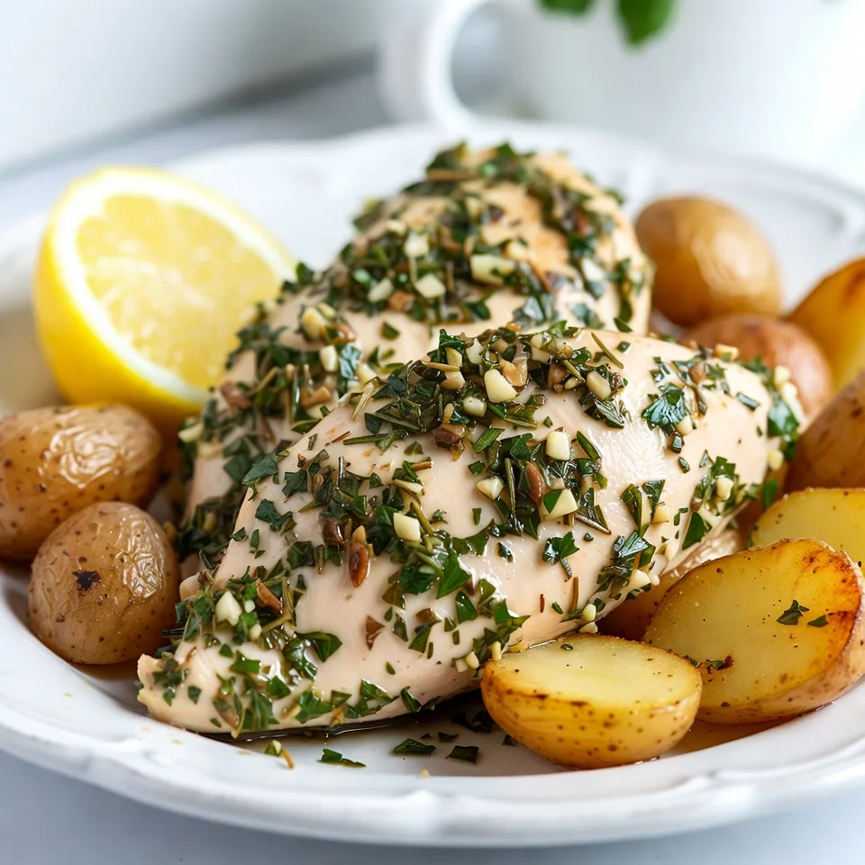 Knoblauch-Kräuter-Hühnchen und Kartoffeln Genuss