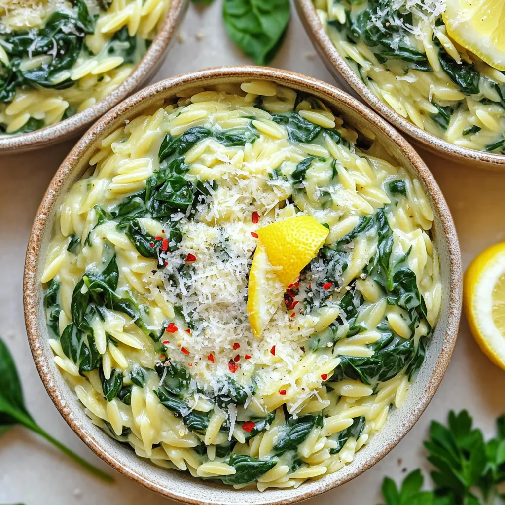 Creamy Lemon Spinach Orzo Skillet Leckeres Gericht