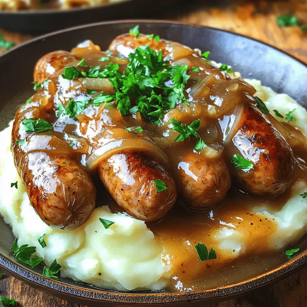 - 500 g Cumberland-Würste oder andere Bratwürste - 800 g mehlige Kartoffeln (z.B. Maris Piper) - 100 ml Milch - 50 g Butter