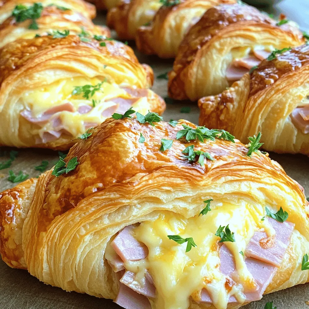 - 6 frische Croissants - 200 g gekochter Schinken, in Scheiben - 150 g Emmentaler oder Käse nach Wahl, gerieben