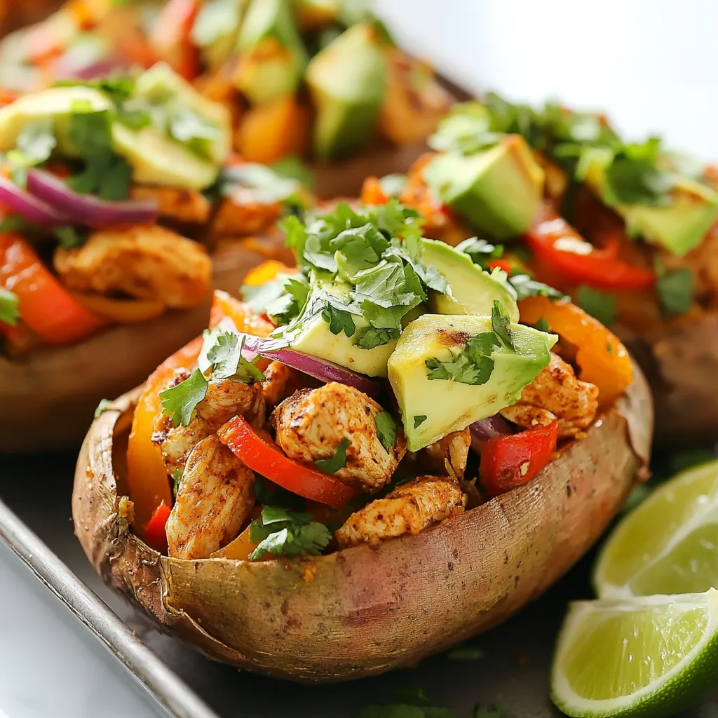 Hähnchen Fajita gefüllte Süßkartoffeln köstliches Gericht