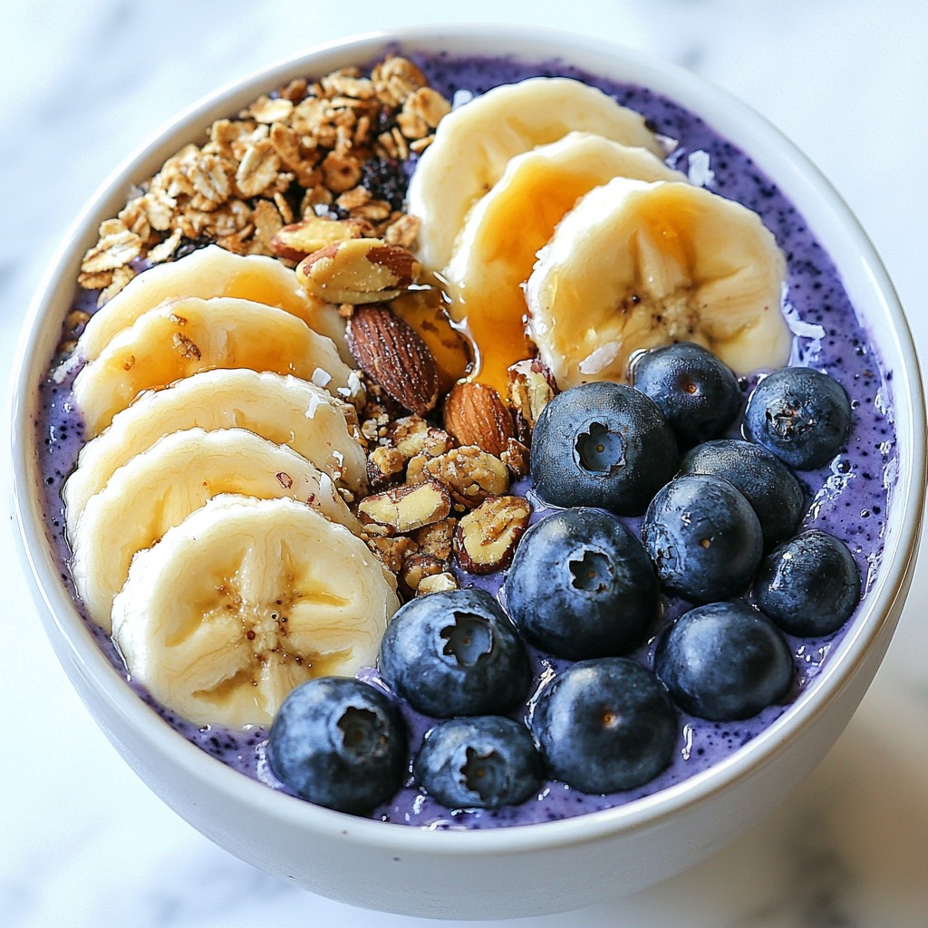 Blaubeer-Bananen-Smoothie-Schalen Frisch und Gesund