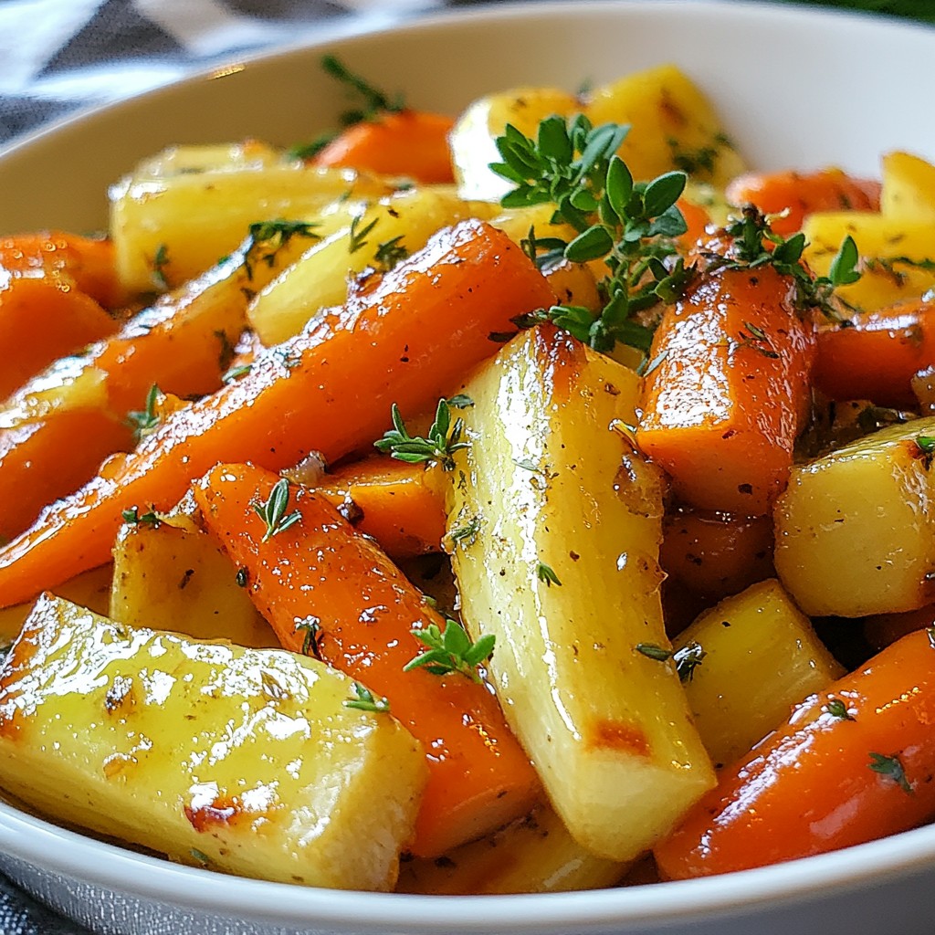 Honig Knoblauch Glasierte Karotten und Pastinaken Rezept