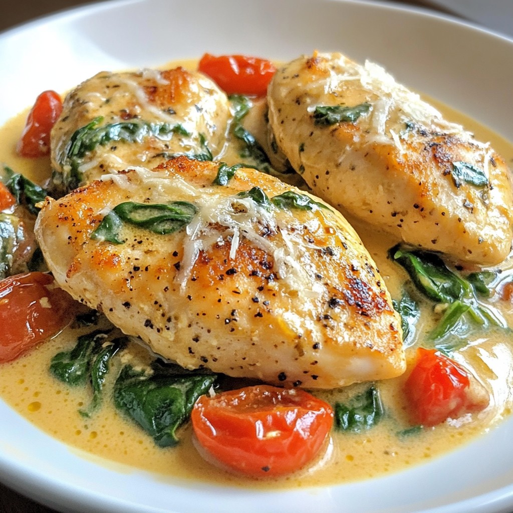 Cremiges Tomaten-Spinat-Hühnchen Einfaches Rezept