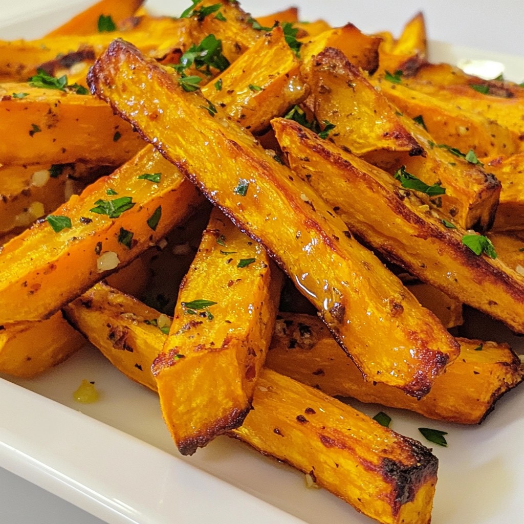 Knoblauch Kräuter Süßkartoffel Pommes köstliche Beilage