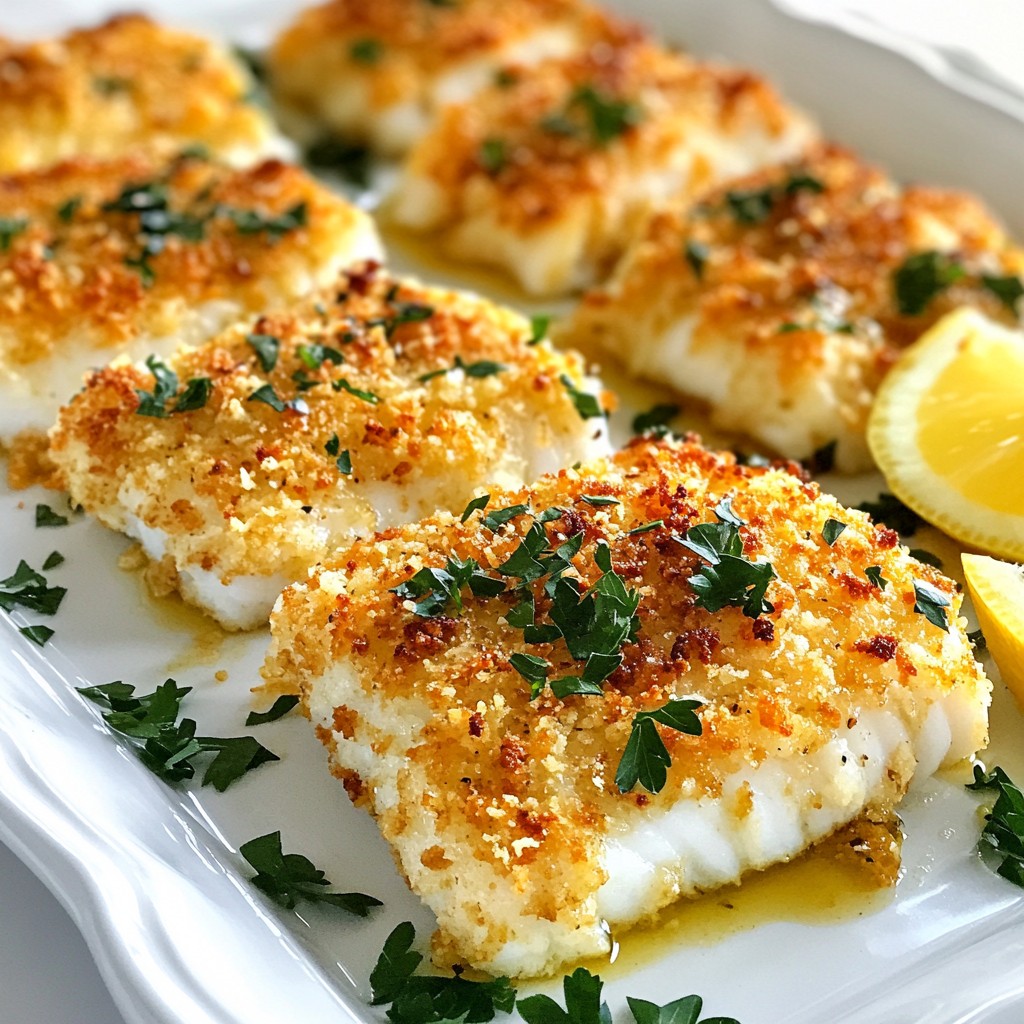 Knoblauch Parmesan Krusten-Kabeljau Einfaches Rezept