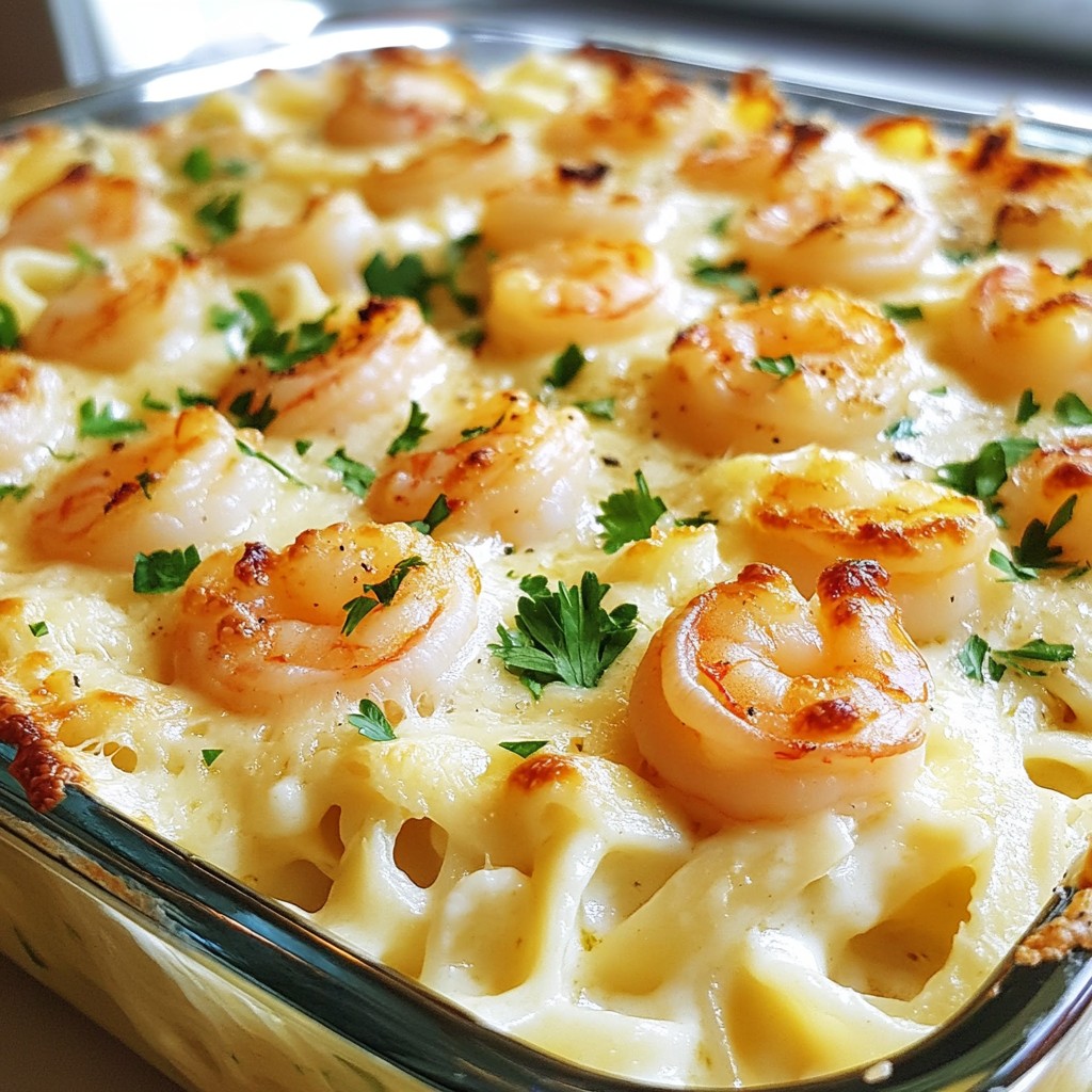 Knoblauchbutter Garnelen Alfredo Auflauf Lecker Rezept