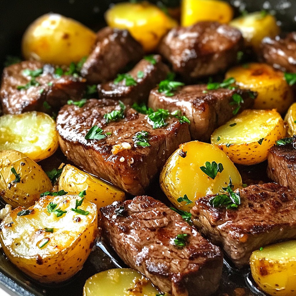Knoblauchbutter Steak und Kartoffeln Pfanne Rezept
