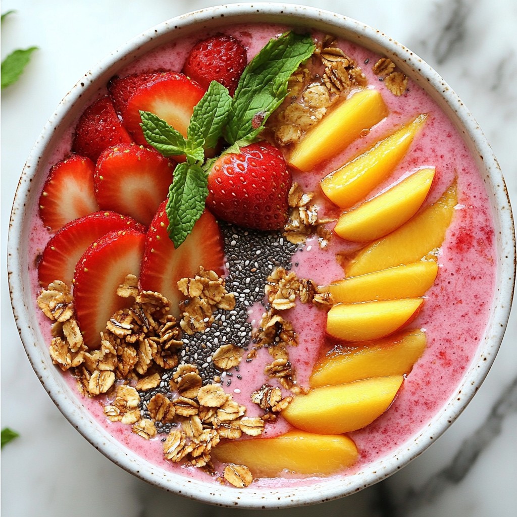 Erdbeer-Pfirsich-Smoothie-Schale Frisch und Lecker