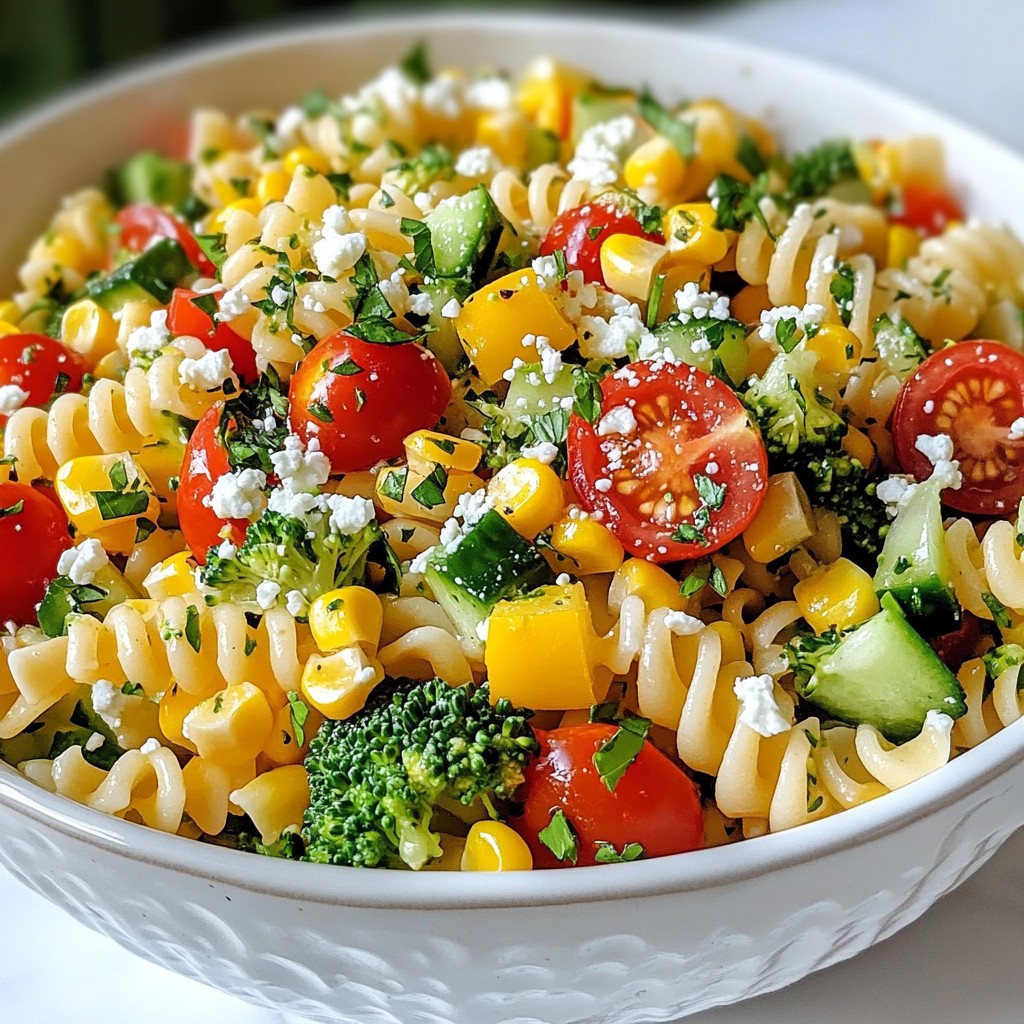 Buntes Rainbow Veggie Pasta Salad Frisch und Gesund