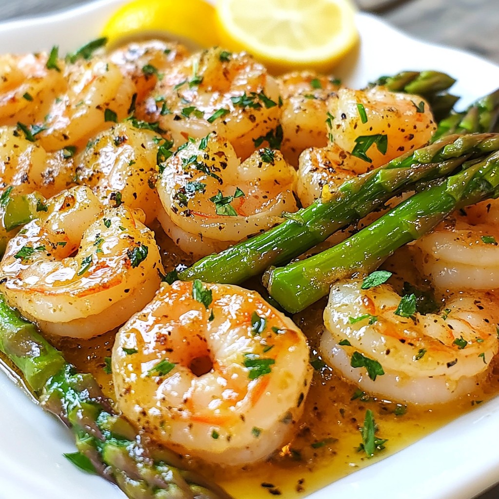 Knoblauchbutter Garnelen und Spargel köstliches Gericht