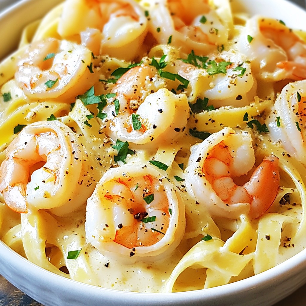 Cremige Knoblauch Garnelen Alfredo Schnelles Rezept