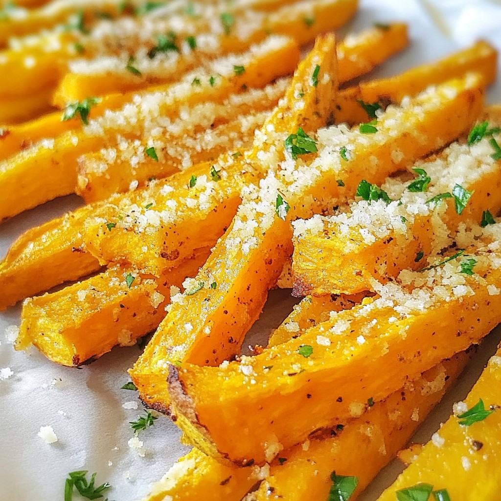 Garlic Parmesan Süßkartoffel-Pommes knusprig und lecker
