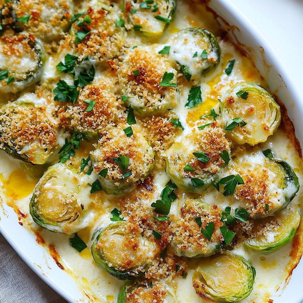 Cremiger Knoblauch Parmesan Brüsseler Sprossen Gratin