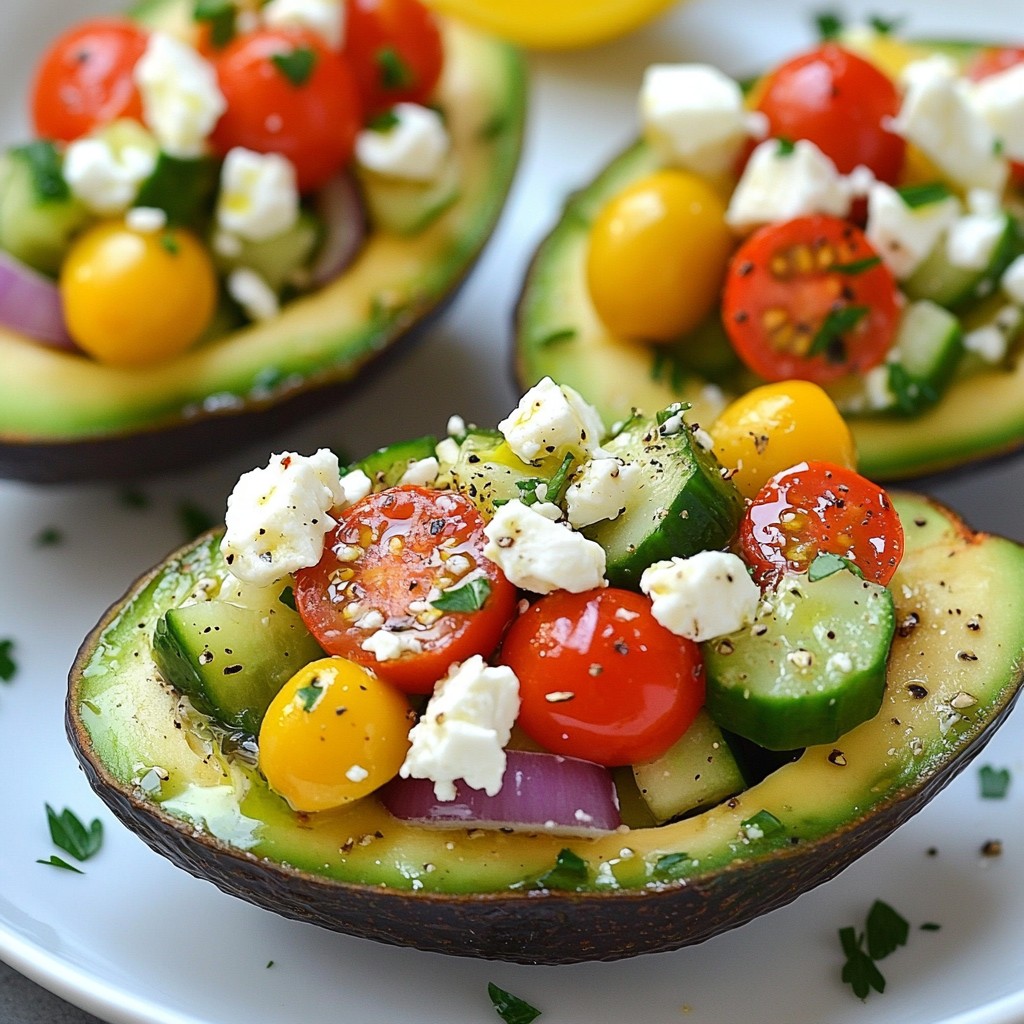 Griechischer Salat gefüllte Avocado frisch genießen